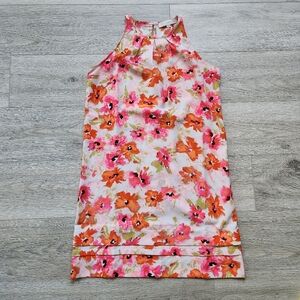 Ann Taylor Loft Orange Pink Floral Shift Dress Womens 6p Sleeveless Halter